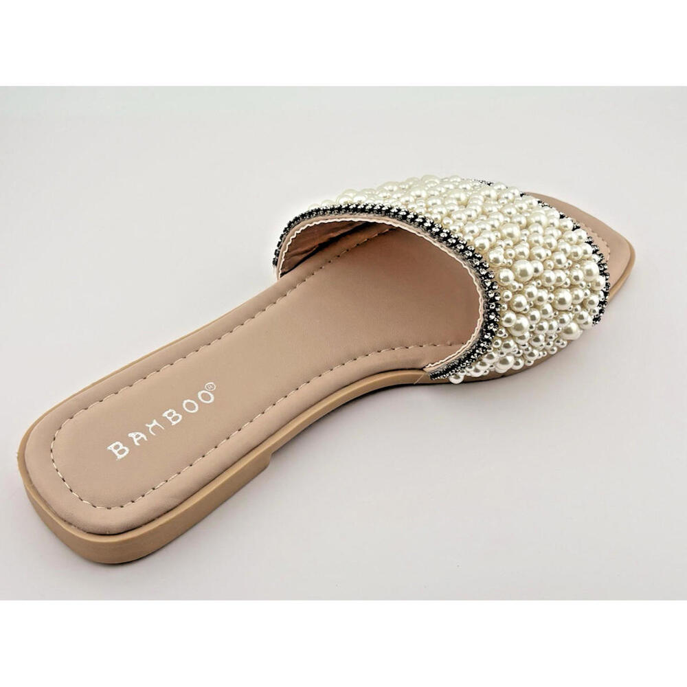 New Women's Jeweled Rhinestone Pearl Slide Flat Jelly Sandal Open Toe - Size 6.5 - Picture 6 of 10